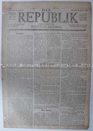 Tageszeitung "Die Republik" mit dem Aufruf zur Einstellung der revolutionären Kämpfe