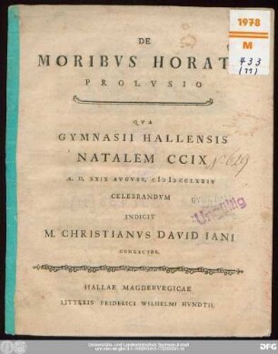 De Moribvs Horatii Prolvsio