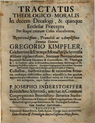 Tractatus Theologico-Moralis In decem Decalogi, & quinque Ecclesiae Praecepta