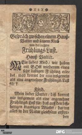 Gespräch zwischen einem Hauß-Vatter und seinem Kind von der rechten Frühlings-Luft.