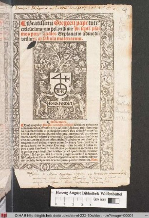 Beatissimi Gregorij pape ... Jn septem psalmos penitentiales Explanatio ...