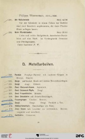 D. Metallarbeiten (Nr. 263 - 278)
