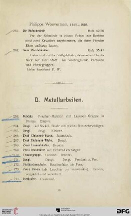 D. Metallarbeiten (Nr. 263 - 278)