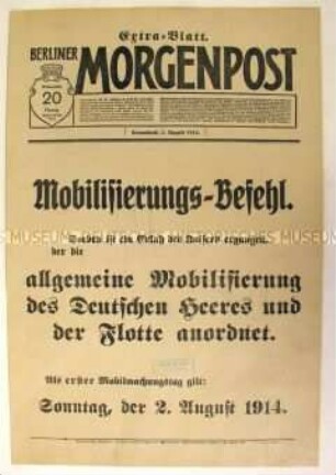 Extra-Blatt der "Berliner Morgenpost" zur Mobilmachung
