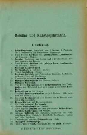 Mobiliar und Kunstgegenstände