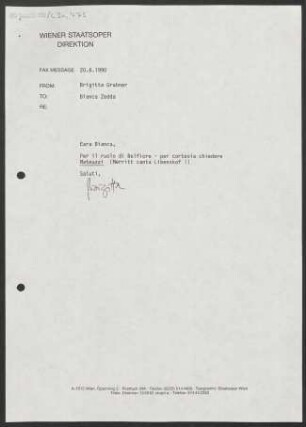 Brief an Bianca Zedda, 20.06.1990