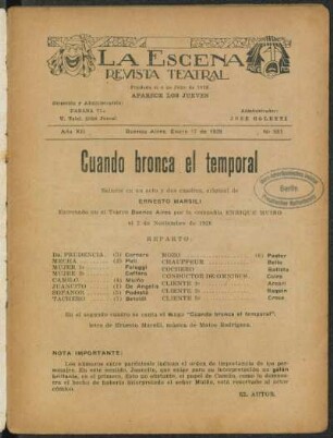 Cuando bronca el temporal : sainete en un acto y dos cuadros