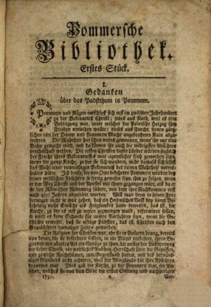 J. C. Dähnerts Pommersche Bibliothek. 1. 1750