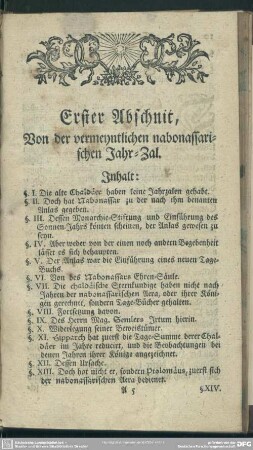 Erster Abschnit, Von der vermeyntlichen nabonassarischen Jahr-Zahl