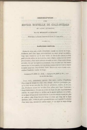 Description D'une Espece Nouvelle De Coleopteres