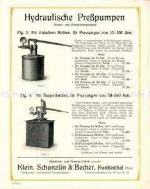 Hydraulische Presspumpen und Handspeisepumpen