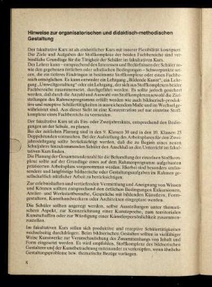 Hinweise zur organisatorischen und didaktisch-methodischen Gestaltung