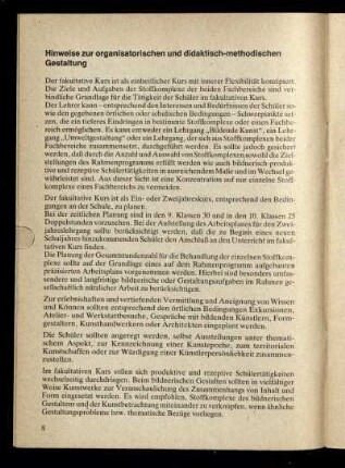 Hinweise zur organisatorischen und didaktisch-methodischen Gestaltung