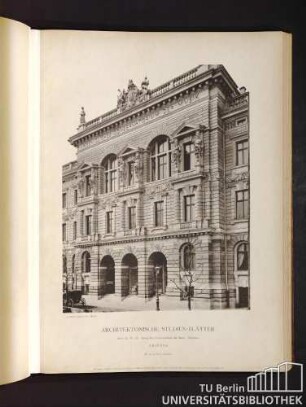 Architektonische Studienblätter. Serie III, No. 85. Königliches Conservatorium der Musik. Mittelbau. Leipzig.
