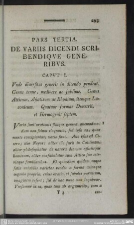 Pars Tertia. De Variis Dicendi Scribendique Generibus