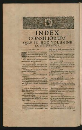 Index Consiliorum, Quae In Hoc Volumine Continentur