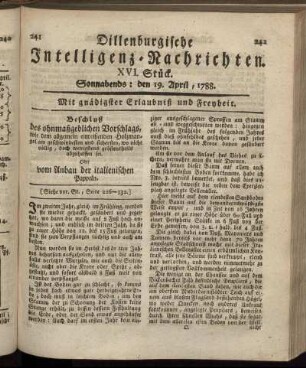 XVI. Stück. Sonnabends : den 19. April, 1788.