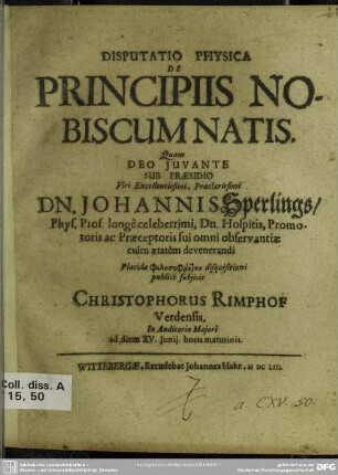 Disputatio physica de principiis nobiscum natis