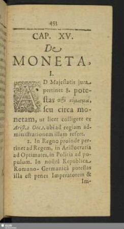 Cap. XV. De Moneta