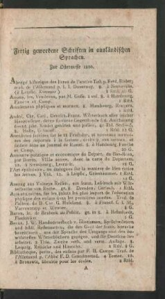 Fertig gewordene Schriften in ausländischen Spraschen. Zur Ostermesse 1800