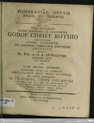 De Pomeraniae Ducum Rugiae. Que. Principum Sepulcris Libellus