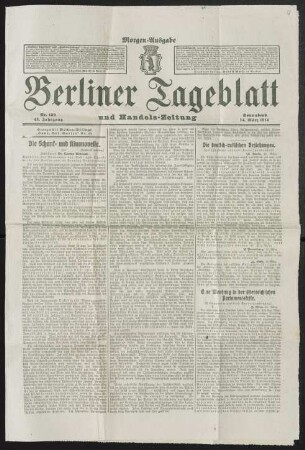 Eine Aufführung von Fritz von Unruhs "Preußendrama". [erschienen in "Berliner Tageblatt", Nr. 133, 43. Jahrgang ]