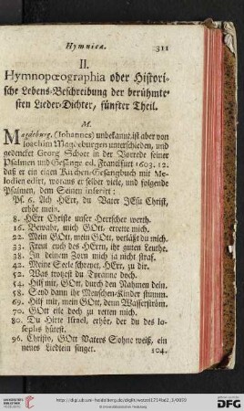 II. Hymnopoeographia oder Historische Lebens-Beschreibung der berühmtesten Lieder-Dichter, fünfter Theil