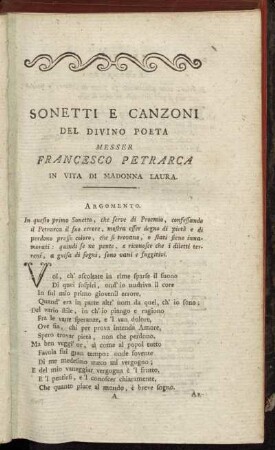 Sonetti E Canzoni Del Divino Poeta Messer Francesco Petrarca In Vita Di Madonna Laura