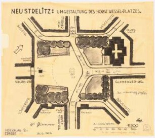 Umgestaltung des Horst-Wessel-Platzes, Neustrelitz: Lageplan 1:500, Vorschlag 2