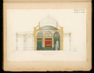 Gartenhaus Monatskonkurrenz Oktober 1877: Querschnitt mit Wandmalerei des Saales; Maßstabsleiste