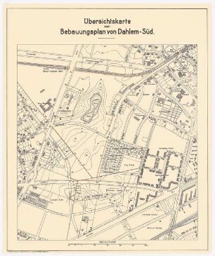 Bebauungsplan Berlin-Dahlem-Süd Zum Projekt gehörend: Hermann Jansen, Parkanlage zwischen U-Bahnhof Thielplatz und Grunewald, Berlin-Dahlem (?): Lageplan 1:4000