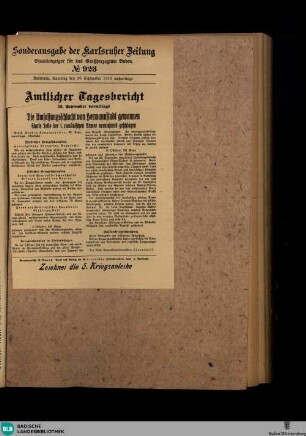 Karlsruher Zeitung, Sonderausgabe No. 923, Amtlicher Tagesbericht vom 30. September