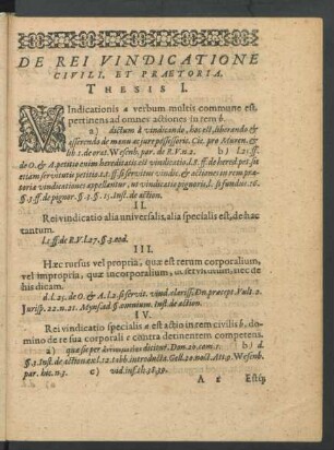 De Rei Vindicatione Civili, Et Praetoria.