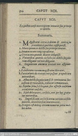 Caput XCII. Ex quibus causis municipium teneatur suo principi ex delicto