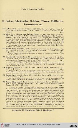 II. Dichter, Schriftsteller, Gelehrte, Fürsten, Feldherren, Staatsmänner etc. (Nr. 590a - 871)