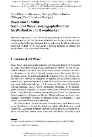 Rover und TüNDRA: Such- und Visualisierungsplattformen für Wortnetze und Baumbanken