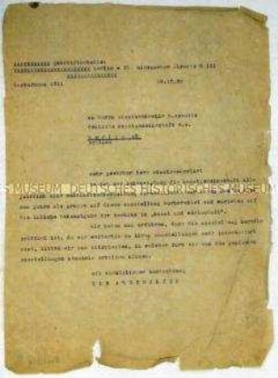 Durchschlag eines Schreibens der Künstlervereinigung "Die Abstrakten" an den Vorsitzenden der Deutschen Kunstgemeinschaft, Heinrich Schulz, zu Ausstellungsvorhaben - Sachkonvolut