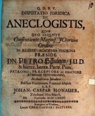 Disp. iur. de aneclogistis