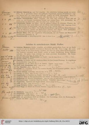 Arbeiten in verschiedenem Metall; Waffen (Nr. 943-964)