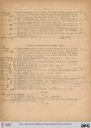 Arbeiten in verschiedenem Metall; Waffen (Nr. 943-964)