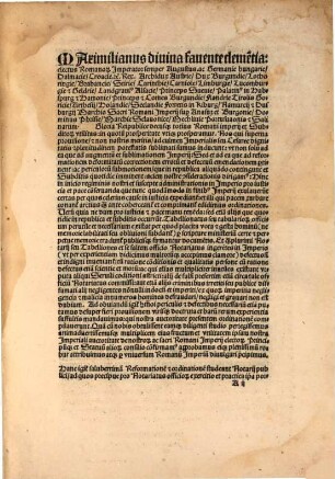 Ordinatio a Sacra. Ro. Cesarea maiestate super officij Notariat[us] exerecicio : edita Cum Mandato p[ro]hibitorio Penali ...