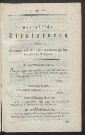 Französische Titulaturen einiger Potentaten, weltlicher Chur- und anderer Fürsten, wie auch vieler Reichsgrafen