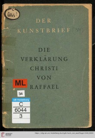 Band 34: Der Kunstbrief: Raffael Santi - die Verklärung Christi : (die Transfiguration)