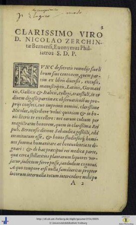 Clarissimo viro D. Nicolao Zerchintae Bernensi …