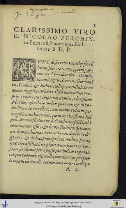 Clarissimo viro D. Nicolao Zerchintae Bernensi …