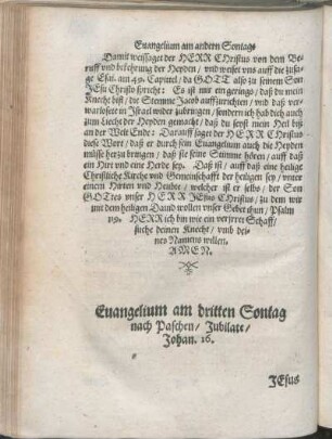 Euangelium am dritten Sontag nach Paschen/ Jubilate/ Johan. 16.