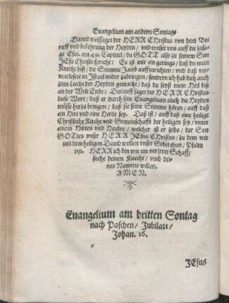 Euangelium am dritten Sontag nach Paschen/ Jubilate/ Johan. 16.