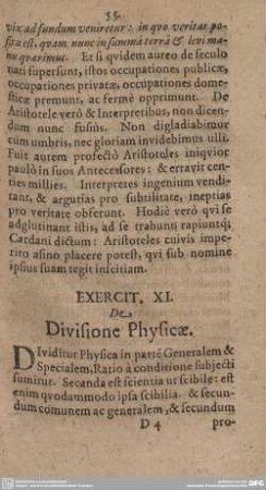 Exercit. XI. De Difinitione Physicae.