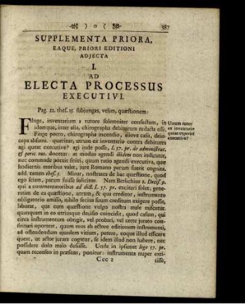 I. Ad Electa Processus Executivi.
