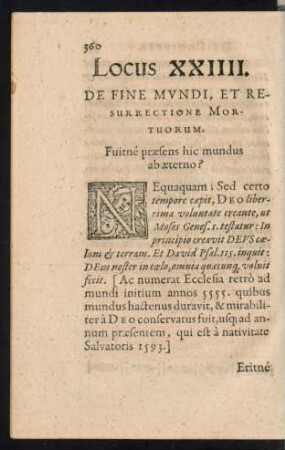 Locus XXIIII. De Fine Mundi, Et Resurrectione Mortuorum.